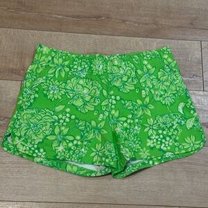 Lilly Pulitzer shorts, green floral, elastic waste, XL.